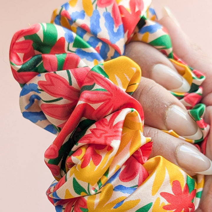 Rainbow twist silk scrunchie