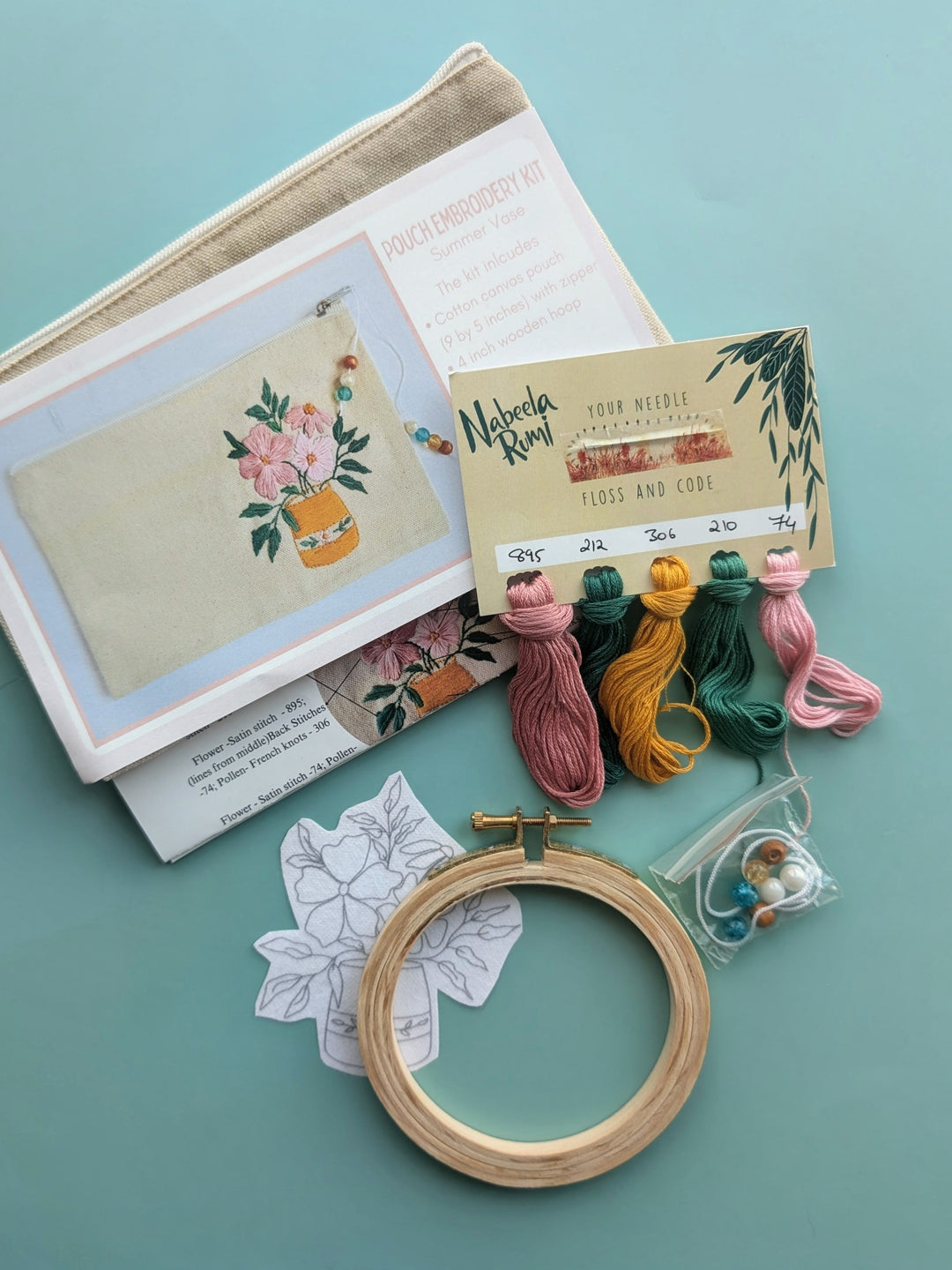 Pink Flowers Pouch Kit