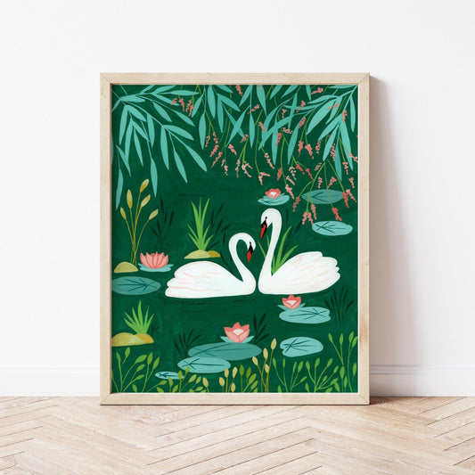 Twin swans in green pond - Nabeela Rumi
